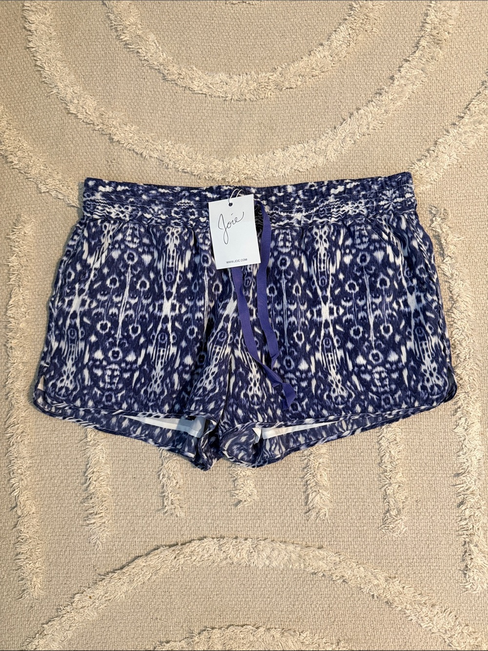 NWT Joie Silk Ikat Print Drawstring Layana Flowy Shorts Periwinkle Blue/White M
